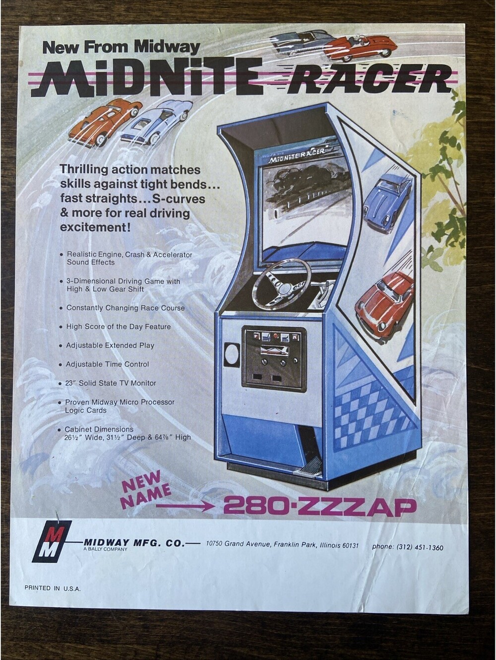 Midway Midnite Racer Arcade Pinball FLYER Original Ad Promo Poster Not PCB